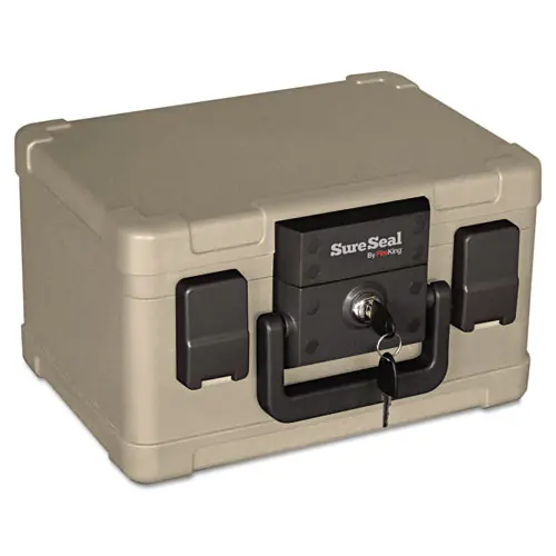SureSeal By FireKing® Fire and Waterproof Chest, Taupe, 0.15 cu ft