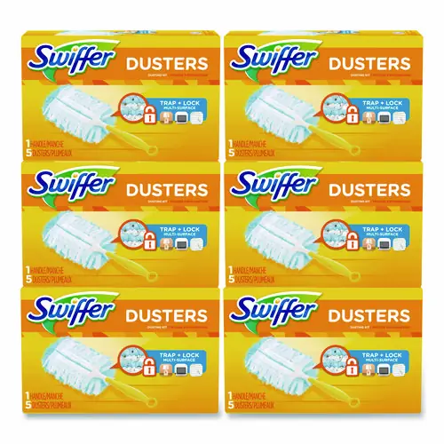Swiffer® Dusters Starter Kit, 6" Handle, Blue/Yellow, 6/Carton