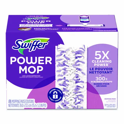 Swiffer® PowerMop Mopping Pads, 8/Pack, White/Purple, 15.4" x 5.3"