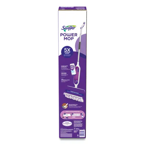 Swiffer® PowerMop Starter Kit, White/Purple Cloth Head with Silver Aluminum Handle