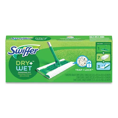 Swiffer® Sweeper Mop, 10" x 4.8" White Cloth Head with 46" Green/Silver Aluminum & Plastic Handle, 6/Carton