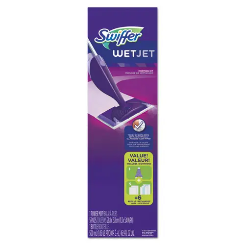 Swiffer® WetJet® Mop Starter Kit with 11 x 5 White Cloth Head and 46" Purple/Silver Handle
