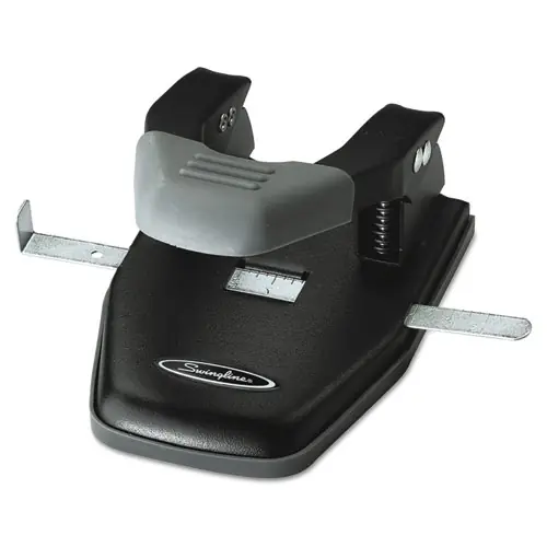 Swingline® 28-Sheet Comfort Handle Steel Two-Hole Punch, 1/4" Holes, Black/Gray
