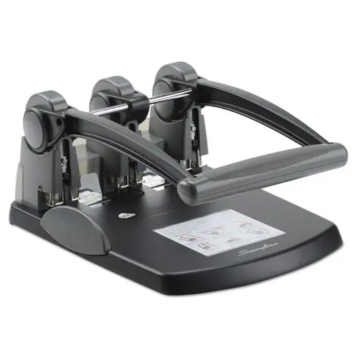 Swingline® 300-Sheet Extra High-Capacity Three-Hole Punch, 9/32" Holes, Black/Gray