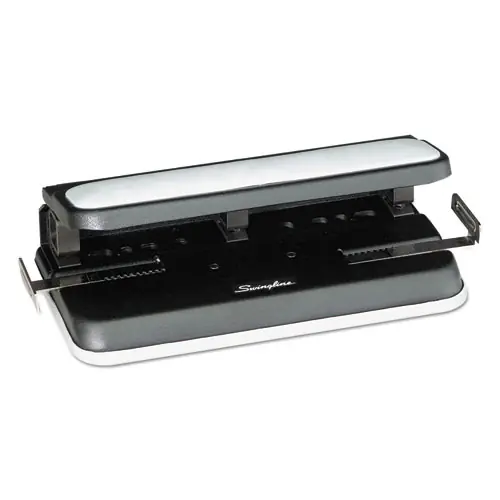 Swingline® 32-Sheet Easy Touch Two- to Three-Hole Punch with Centamatic Centering, 9/32" Holes, Black/Gray