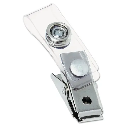 Swingline® GBC® Badge Clips with Plastic Straps, Clear/Silver, 100/Box
