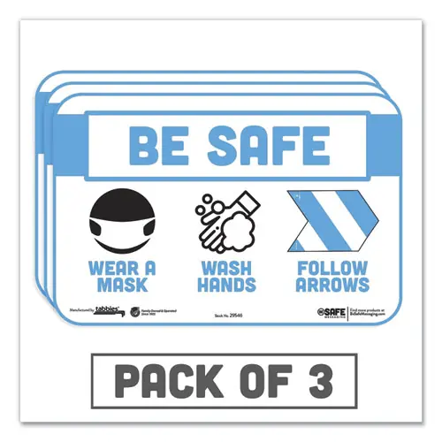 Tabbies® BeSafe Messaging Education Wall Signs, 9 x 6, "Be Safe, Wear a Mask, Wash Your Hands, Follow the Arrows", 3/Pack