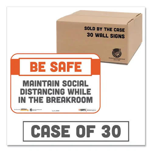 Tabbies® BeSafe Messaging Repositionable Wall/Door Signs, Maintain Social Distancing While In The Breakroom, White, 30/Carton