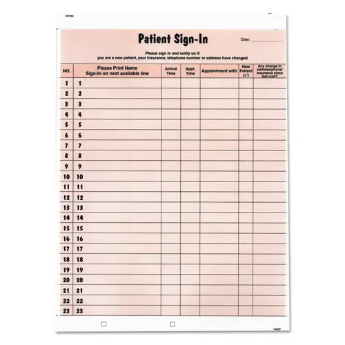 Tabbies® Patient Sign-In Label Forms, Two-Part Carbon, 125 Forms, Salmon Sheets, 8.5 x 11.63
