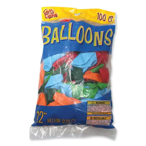 Tablemate® Balloons, 12", Helium Quality Latex, Assorted Colors, 100/Pack, 20 Packs/Carton