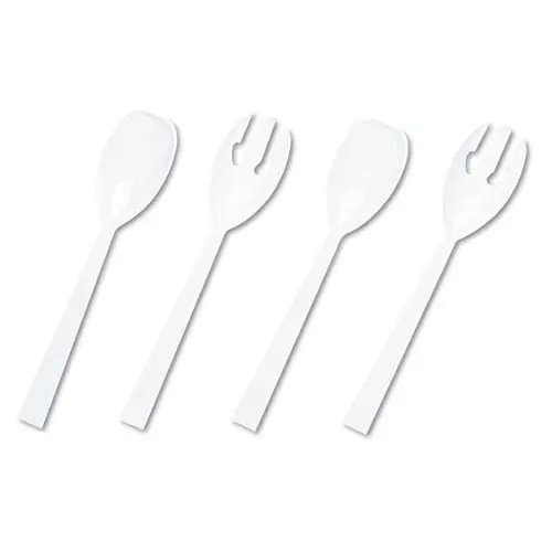 Tablemate® Table Set Plastic Serving Forks and Spoons, 9.5", White, 48/Pack