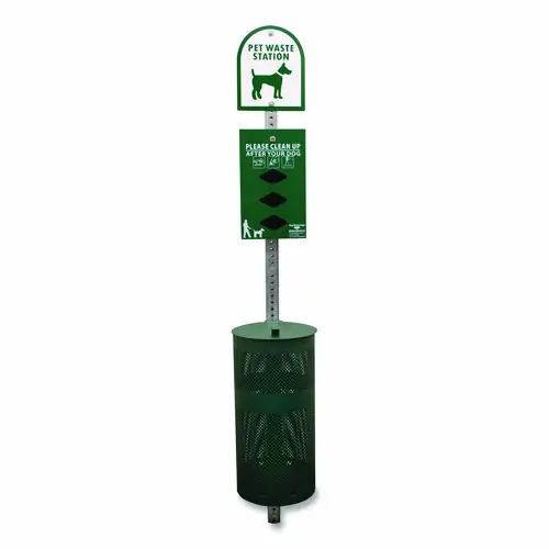 Tatco Dog Waste Station, 12 gal, Open Top, Green/White