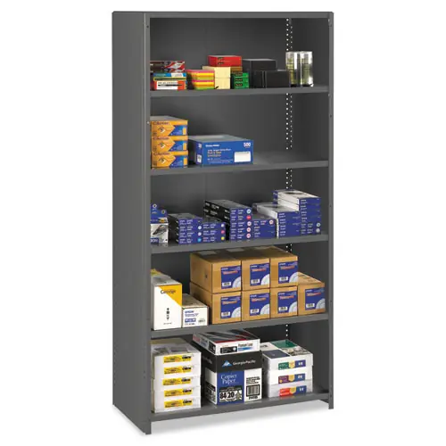 Tennsco Closed Commercial Steel Shelving, Six-Shelf, 36"W x 18"D x 75"H, Medium Gray