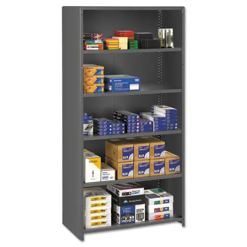 Tennsco Closed Commercial Steel Shelving, Six-Shelf, 36w x 24d x 75h, Medium Gray