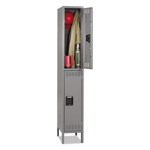 Tennsco Double Tier Locker with Legs, Single Stack, Medium Gray, 12"W x 18"D x 78"H