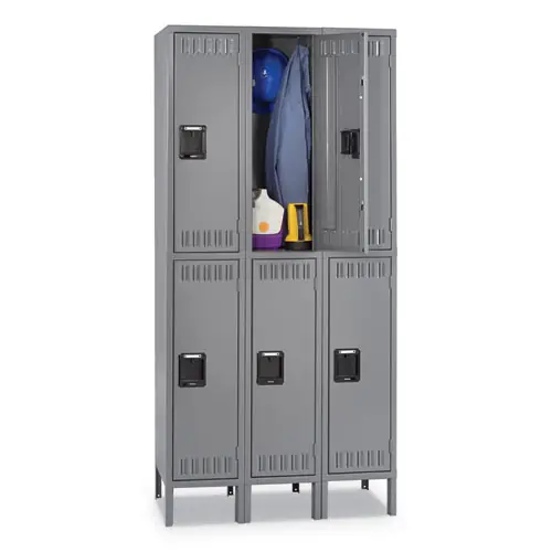 Tennsco Double Tier Locker with Legs, Triple Stack, Medium Gray