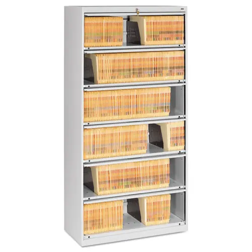 Tennsco Enclosed Fixed-Shelf Lateral File with Retractable Doors, Light Gray, 6-Shelf, 36"W x 16.5"D x 75.25"H