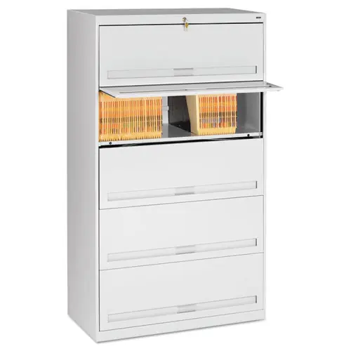 Tennsco Enclosed Fixed-Shelf Lateral File with Retractable Doors, Legal/Letter Size, 5 Shelves, Light Gray