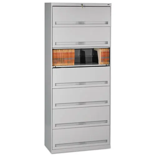 Tennsco Enclosed Fixed-Shelf Lateral File with Retractable Doors, 7 Shelves, Light Gray