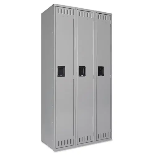Tennsco Single-Tier Locker, Three Lockers with Hat Shelves and Coat Rods, Medium Gray