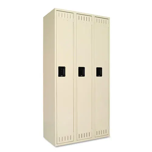 Tennsco Single-Tier Locker, Three Lockers with Hat Shelves and Coat Rods, 36w x 18d x 72h, Sand