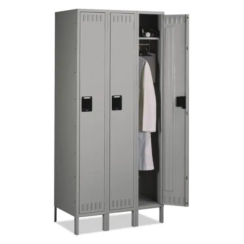 Tennsco Single-Tier Locker with Legs, Three Lockers with Hat Shelves and Coat Rods, 36w x 18d x 78h, Medium Gray