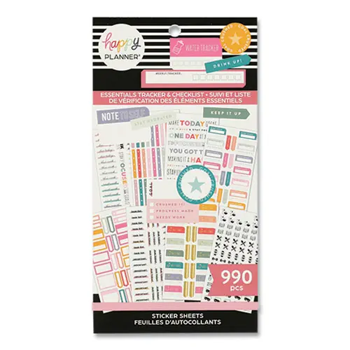 The Happy Planner® Essentials Tracker and Checklist Classic Stickers, Productivity Theme, 990/Pack
