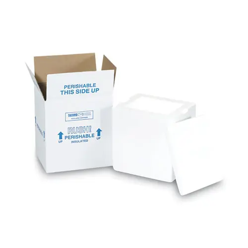 The Packaging Wholesalers® Insulated Shipping Container, 1.5" Foam Insert, 9" x 11" x 15", White/Blue