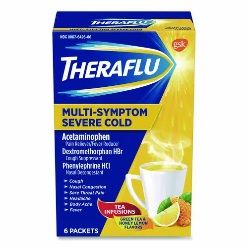 Theraflu Multi-Symptom Severe Cold Hot Liquid Powder, 6 Count