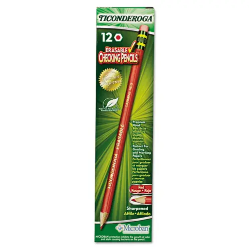 Ticonderoga® Erasable Colored Pencils, Carmine Red, 2.6 mm, 2B, 12/Pack