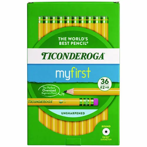 Ticonderoga® My First Woodcase Pencil with Eraser, HB (#2), 3.6 mm, Black Lead, Yellow Barrel, 36/Pack