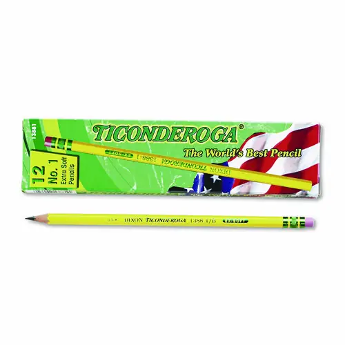 Ticonderoga® Pencils, B (#1), Black Lead, Yellow Barrel, Dozen
