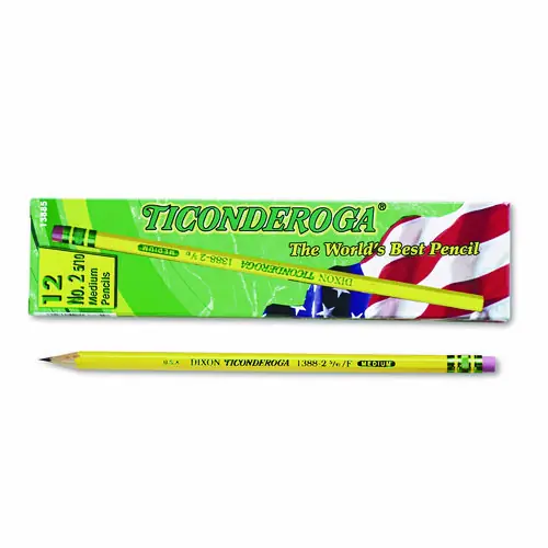 Ticonderoga® Pencils, F (#2.5), Black Lead, Yellow Barrel, Dozen