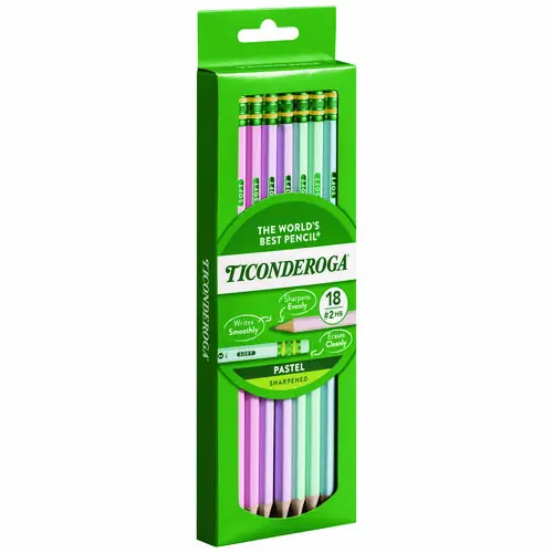 Ticonderoga® Pre-Sharpened Pencil, 2.2 mm, HB (#2), Black Lead, Pastel Assorted Barrel, 18/Pack