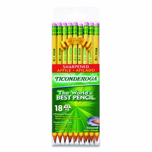Ticonderoga® Pre-Sharpened Pencil, HB (#2), Black Lead, Yellow Barrel, 18/Pack