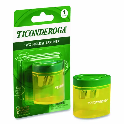 Ticonderoga® Two Hole Pencil Sharpener, Green/Yellow
