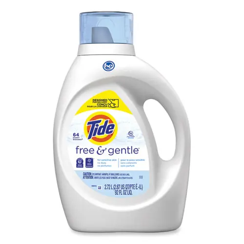 Tide® Free and Gentle Liquid Laundry Detergent, HE Compatible, Unscented, 92 oz Bottle
