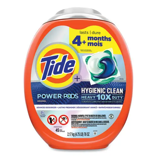 Tide® Hygienic Clean Heavy 10x Duty Power Pods, HE Compatible, Original Scent, 76 oz Tub, 45 Pods