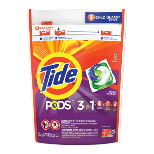 Tide® Pods, Laundry Detergent, Spring Meadow Scent, HE Compatible, 35 Pods/Pack, 4 Packs/Carton
