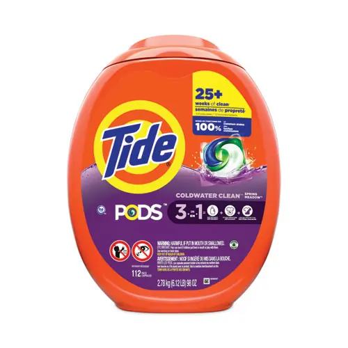 Tide® Pods, HE Compatible, Spring Meadow - 112 Pods per Tub, 4 Tubs per Carton