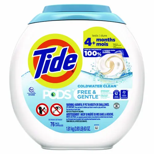 Tide® PODS Laundry Detergent, Free and Gentle, HE Compatible, 76 Pacs, 4 Tubs/Carton