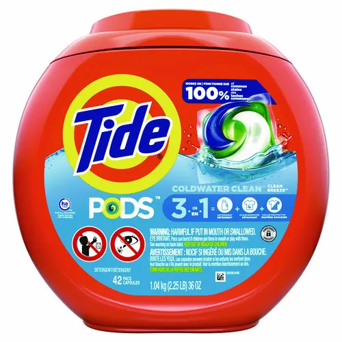 Tide® PODS Laundry Detergent, Clean Breeze Scent, 36 oz Tub, 42 Pacs, 4 Tubs/Carton, HE Compatible