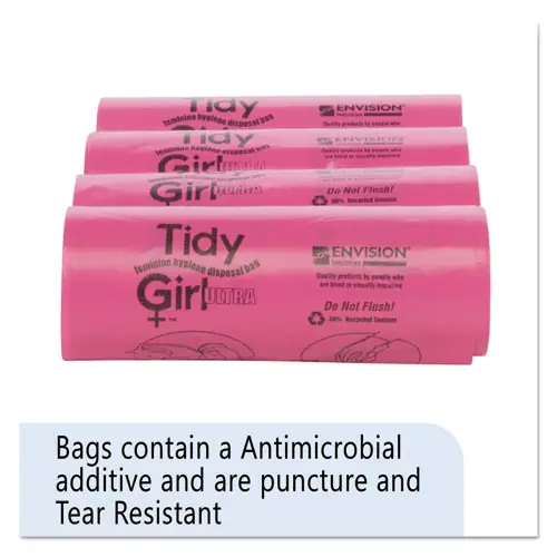Tidy Girl™ Feminine Hygiene Sanitary Disposal Bags, Pink/Black, 150 Bags/Roll, 4 Rolls/Carton