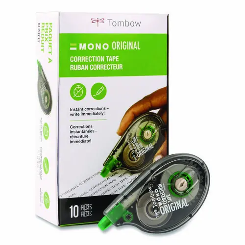 Tombow® MONO Correction Tape, Gray/Clear Applicator, 0.17" x 394", White Tape, 10/Pack