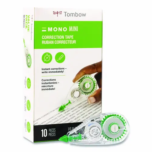 Tombow® MONO Mini Correction Tape, Non-Refillable, Clear Applicator, 0.17" x 315", 10/Pack