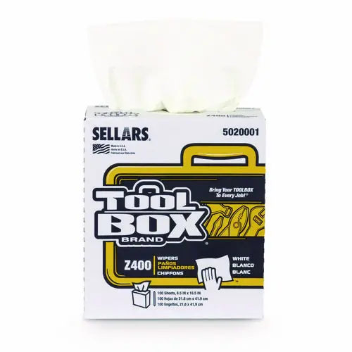 TOOLBOX® Z400 Interfold Pop-Up Wipers, 8.5" x 16.5", 1-Ply, White, 8/Carton