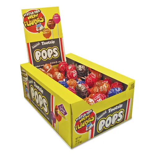 Tootsie Roll® Tootsie Pops, Assorted Original Flavors, 100 Count, 0.6 oz Lollipops