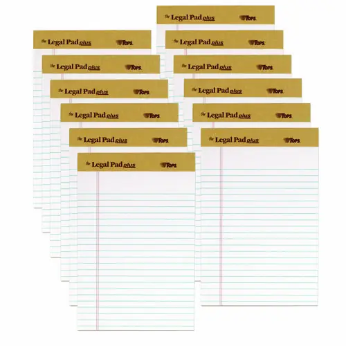TOPS™ "The Legal Pad" Plus Ruled Perforated Pads, Narrow Rule, 5" x 8", 50 White Sheets, 12/Pack