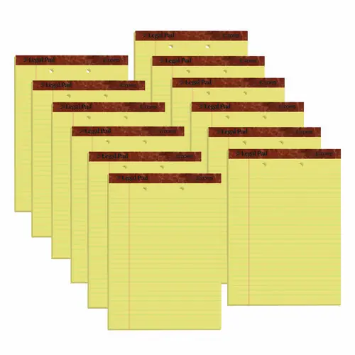 TOPS™ "The Legal Pad" Ruled Perforated Pads, Top 2-Hole Punch, Wide/Legal Rule, 50 Sheets, 8.5 x 11.75, Canary-Yellow, Dozen