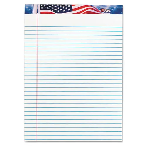 TOPS™ American Pride Writing Pad, Wide/Legal Rule, Red/White/Blue Headband, 50 White 8.5 x 11.75 Sheets, 12/Pack